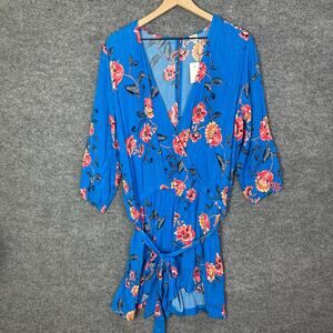 NWT LOFT Beach Shimmer Garden Floral V-Neck One Piece Tie Waist Romper Sz L‎